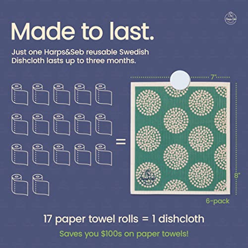 Harps&Seb Swedish Dishcloths for Kitchen Dishcloths - 6 Pack, Reusable Paper Towels with Clips, Super Absorbent Washable Non-Scratch Swedish Dish Towels, No Odor, Biodegradable - Image 5