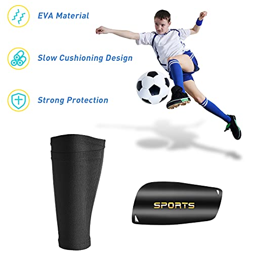 Sumind 2 Pairs Shin Guards Soccer Adult Youth with Sleeves Soccer Shin Guards for Adult Youth Leg Protection Reduce Shocks and Injuries for Football Lovers(Blue Black) - Image 4