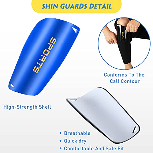 Sumind 2 Pairs Shin Guards Soccer Adult Youth with Sleeves Soccer Shin Guards for Adult Youth Leg Protection Reduce Shocks and Injuries for Football Lovers(Blue Black) - Image 3