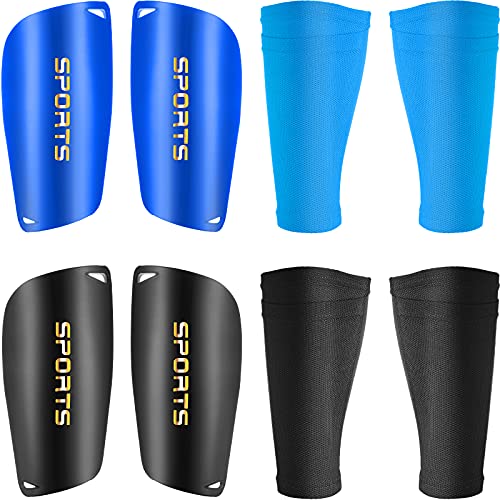 Sumind 2 Pairs Shin Guards Soccer Adult Youth with Sleeves Soccer Shin Guards for Adult Youth Leg Protection Reduce Shocks and Injuries for Football Lovers(Blue Black) - Image 1