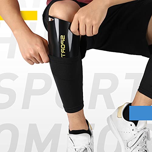 Sumind 2 Pairs Shin Guards Soccer Adult Youth with Sleeves Soccer Shin Guards for Adult Youth Leg Protection Reduce Shocks and Injuries for Football Lovers(Blue Black) - Image 5