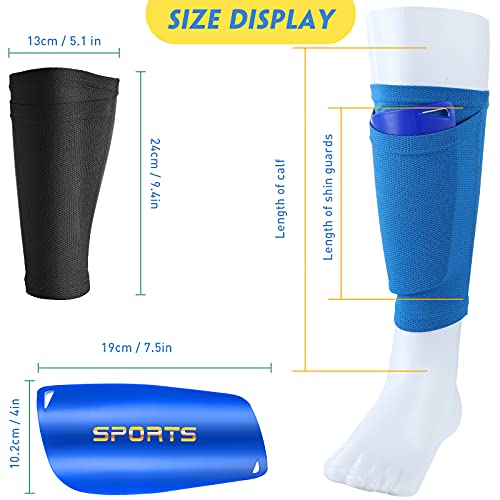 Sumind 2 Pairs Shin Guards Soccer Adult Youth with Sleeves Soccer Shin Guards for Adult Youth Leg Protection Reduce Shocks and Injuries for Football Lovers(Blue Black) - Image 2