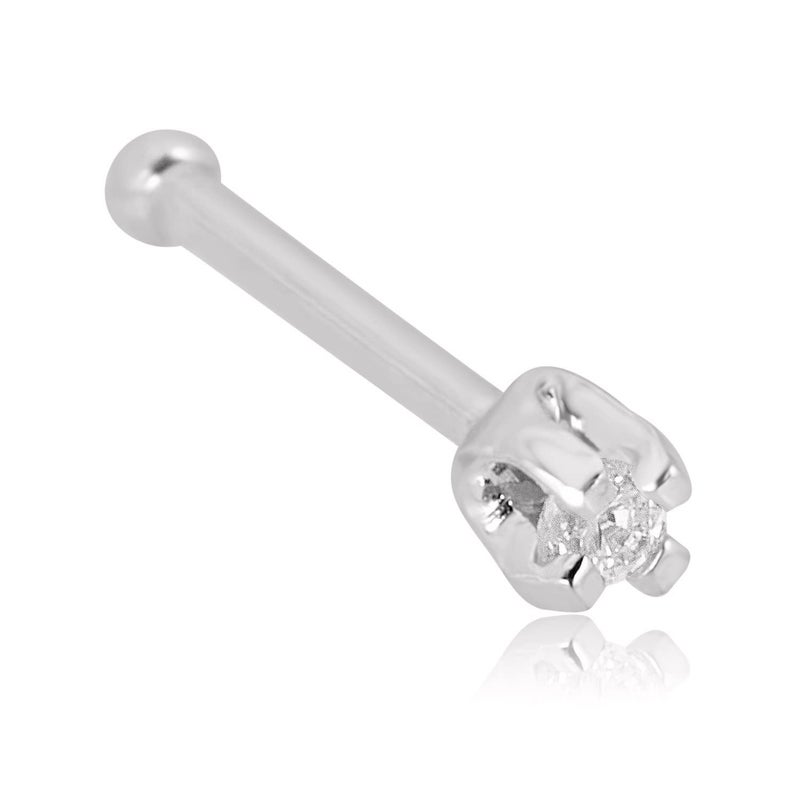 AVORA 14K White Gold Simulated Diamond CZ Nose Ring Stud - 1.5mm (20 Gauge) - Image 5