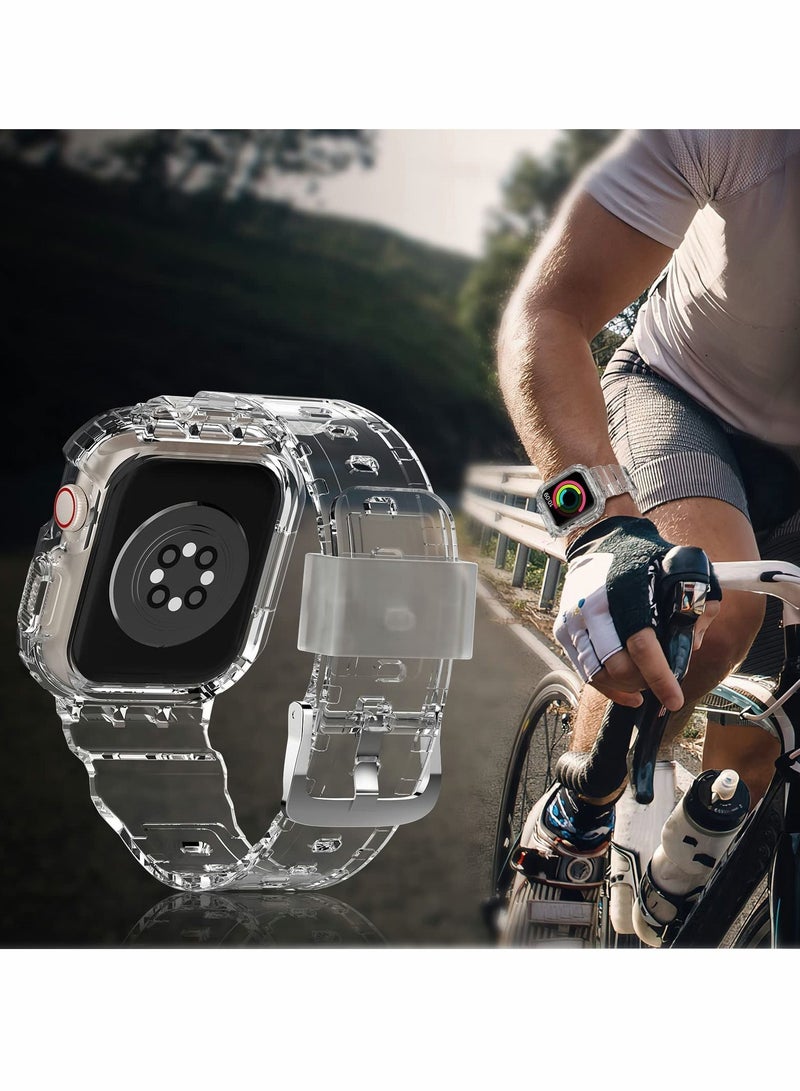 SYOSI Sports Band for Apple Watch Series 7, Transparent Clear Soft Silicone Crystal Strap with Case - Image 4