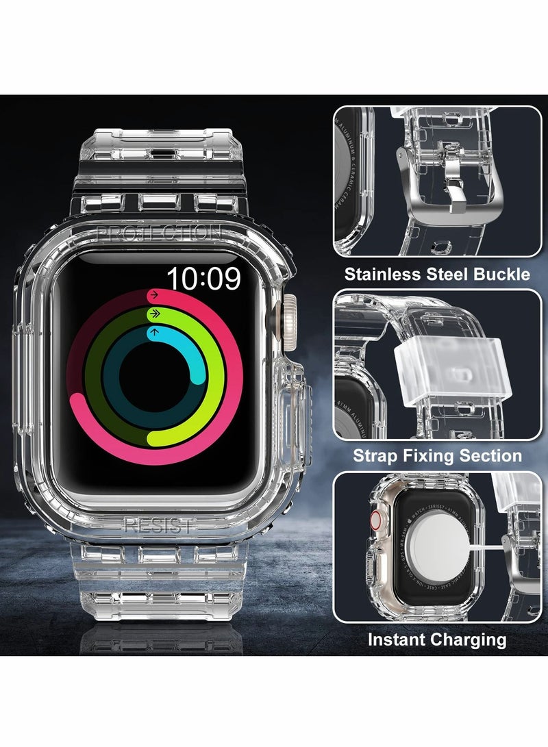 SYOSI Sports Band for Apple Watch Series 7, Transparent Clear Soft Silicone Crystal Strap with Case - Image 5