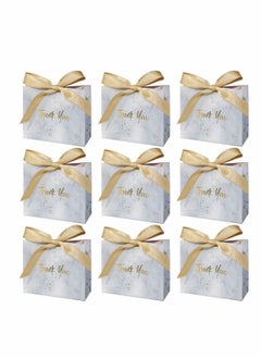 Y&D Thank You Gift Bags Boxes, Party Favor Small Treat Boxes with Grey Bow Ribbon, Paper Bulk for Wedding Baby Shower Business Supplies Marble Pattern 30Pcs  - Image 1