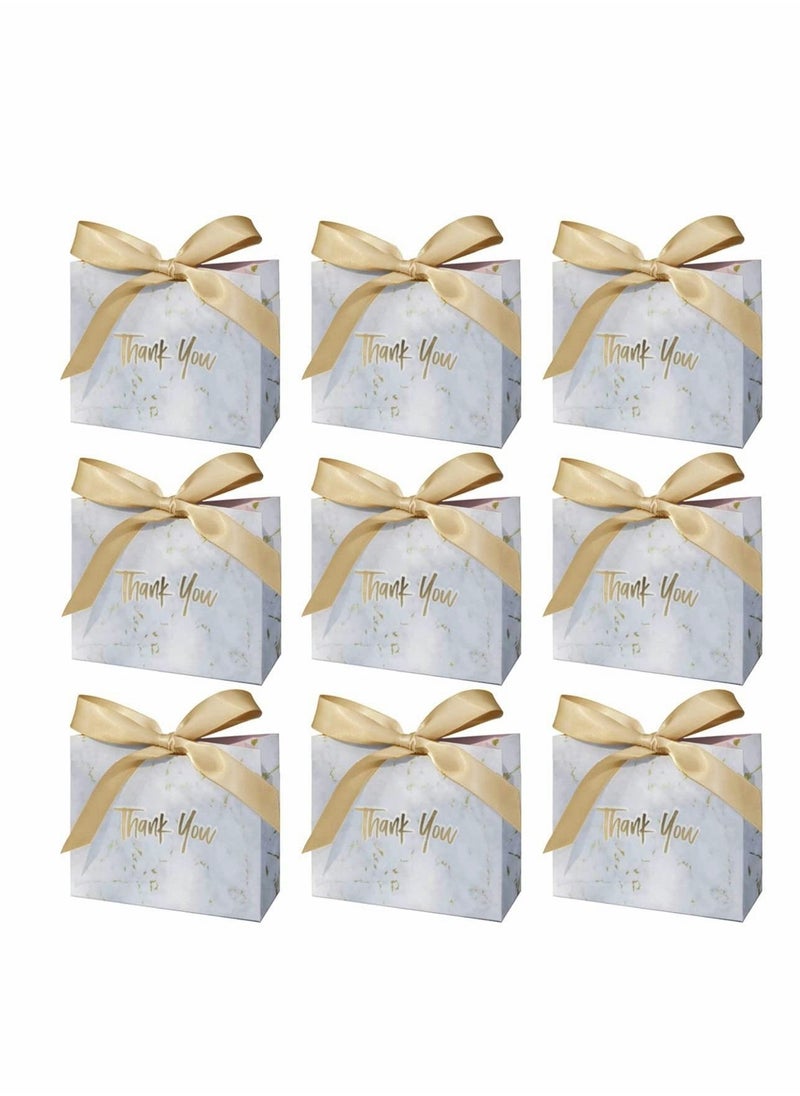 Y&D Thank You Gift Bags Boxes, Party Favor Small Treat Boxes with Grey Bow Ribbon, Paper Bulk for Wedding Baby Shower Business Supplies Marble Pattern 30Pcs  - Image 1