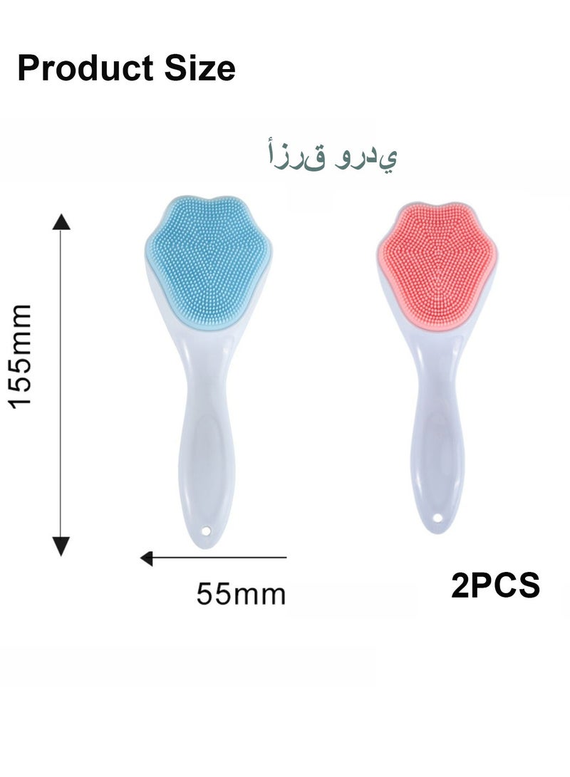 جلامكيت فرشاة تنظيف الوجه المصنوعة من السيليكون 2 قطعة، منظف ومقشر للوجه بشعيرات ناعمة للبشرة الحساسة، سهلة التنظيف وتكون رغوة جيدة (وردي وأزرق) - Image 2