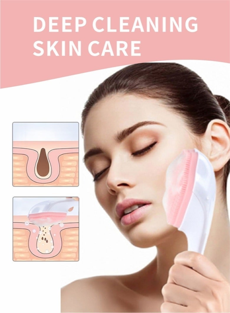 جلامكيت فرشاة تنظيف الوجه المصنوعة من السيليكون 2 قطعة، منظف ومقشر للوجه بشعيرات ناعمة للبشرة الحساسة، سهلة التنظيف وتكون رغوة جيدة (وردي وأزرق) - Image 5