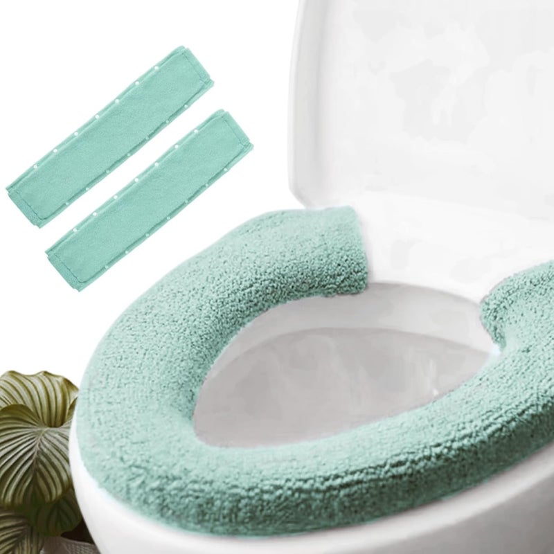 JorgenZ 2pcs Toilet-seat Cover Warmer Cushion – Toilet seat Cover Pads Plush Warm Thick Bathroom Toilet Seat Warmer 2pcs Light Avocado Green - Image 1
