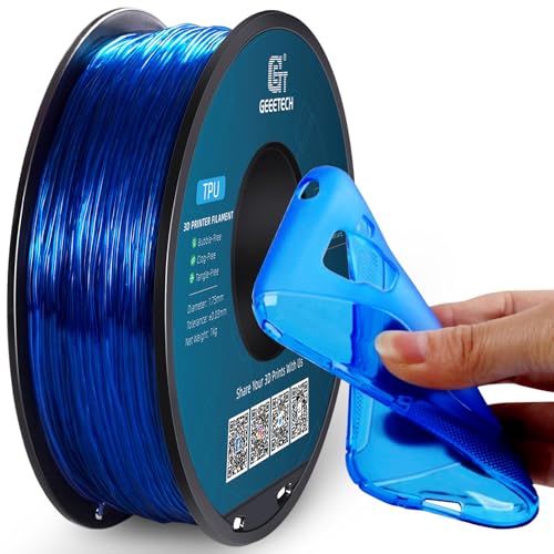 Geeetech TPU Filament 1.75mm, Shore 95A Flexible 3D Printer Filament with High Elasticity, 1KG (2.2lbs) Spool, Dimensional Accuracy ±0.03mm, Fits Most FDM Printers, Clear Blue - Image 1