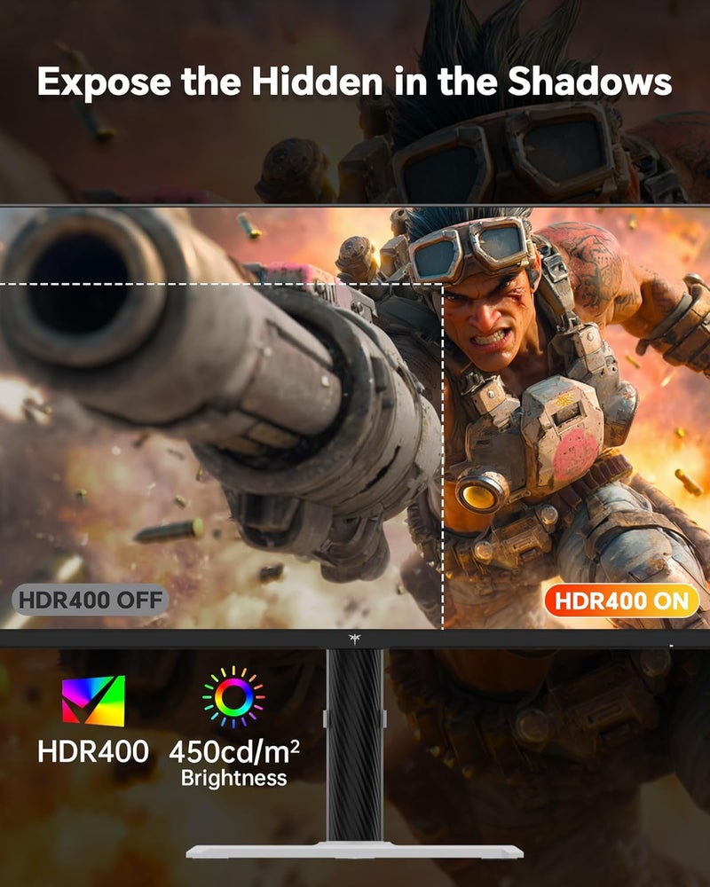KTC 27 Inch Gaming Monitor 200Hz, 1440P Monitor with Speakers, Up to 210Hz Computer Monitors Fast IPS 1ms, 131% sRGB, Adaptive Sync, Tilt/Swivel/Pivot/Height Adjustment, HDMI DisplayPort, White H27T6 - Image 5