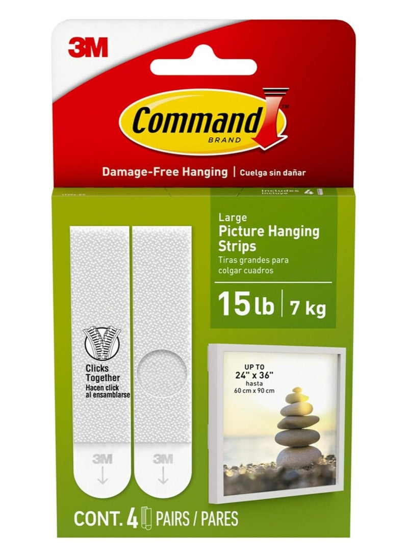 Command Command Picture Large Hanging Strips | Holds 7 kg whole pack | White color | Organize | Decoration | No Tools | Holds Strongly | Damage-Free Hanging | 4 pairs/pack - Image 1