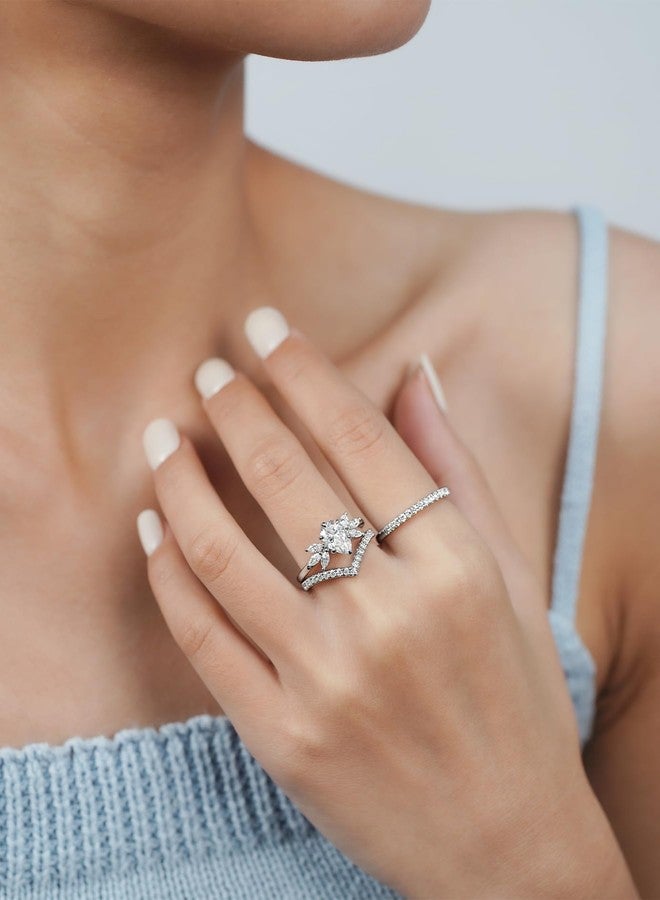 IMOLOVE Moissanite Engagement Ring for Women, Pear Shaped with Marquise Floral Side Stones, 925 Sterling Silver Wedding Band, Sparkling Bridal Promise Ring Size 6.5 - Shine Bright, Spend Light - Image 5