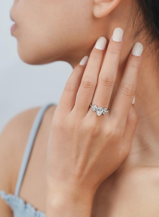 IMOLOVE Moissanite Engagement Ring for Women, Pear Shaped with Marquise Floral Side Stones, 925 Sterling Silver Wedding Band, Sparkling Bridal Promise Ring Size 6.5 - Shine Bright, Spend Light - Image 4