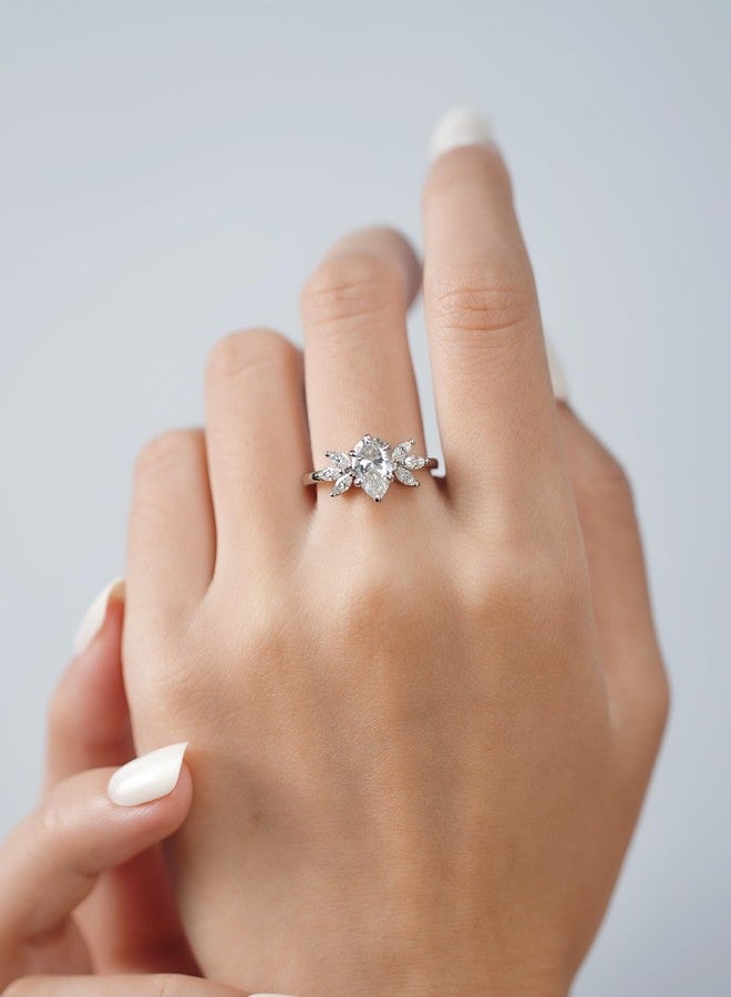 IMOLOVE Moissanite Engagement Ring for Women, Pear Shaped with Marquise Floral Side Stones, 925 Sterling Silver Wedding Band, Sparkling Bridal Promise Ring Size 6.5 - Shine Bright, Spend Light - Image 3