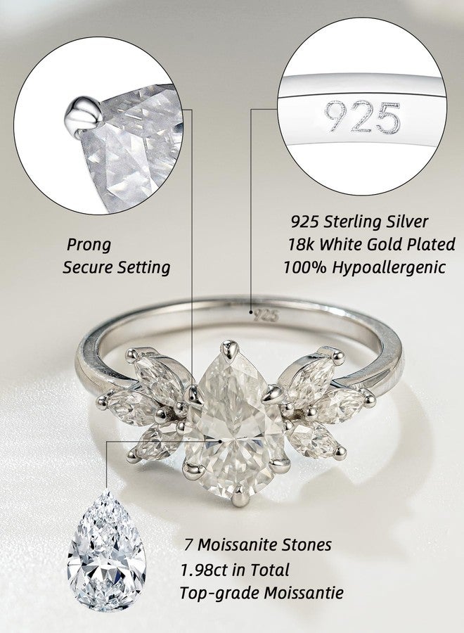 IMOLOVE Moissanite Engagement Ring for Women, Pear Shaped with Marquise Floral Side Stones, 925 Sterling Silver Wedding Band, Sparkling Bridal Promise Ring Size 6.5 - Shine Bright, Spend Light - Image 2