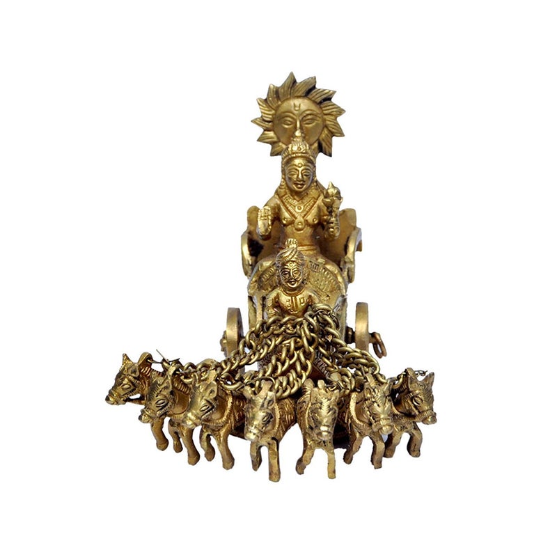 Aone India Lord Surya on His Seven Horses Chariot - Brass Statue - Image 4