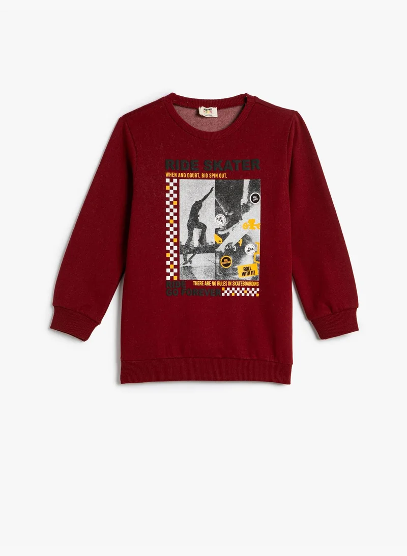 كوتون Sweatshirt Brushed Interior Crew Neck Printed Cotton