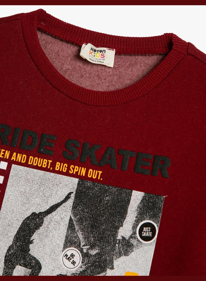 كوتون Sweatshirt Brushed Interior Crew Neck Printed Cotton