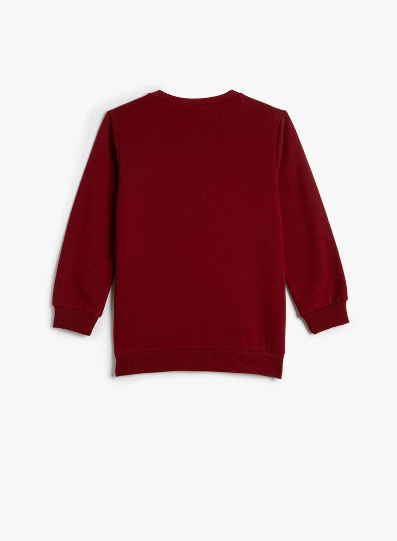 كوتون Sweatshirt Brushed Interior Crew Neck Printed Cotton