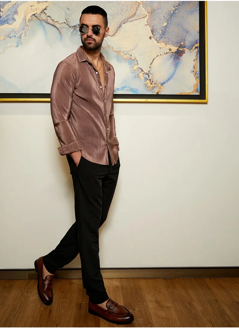 كامبوس سوترا Men's Mocha Brown Pleat-Creased Shirt