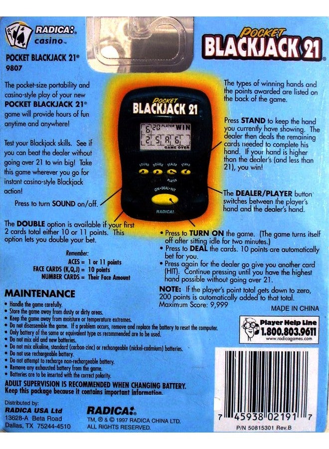 Radica Pocket Blackjack 21 Electronic Handheld Game (1997 Edition) - Image 3