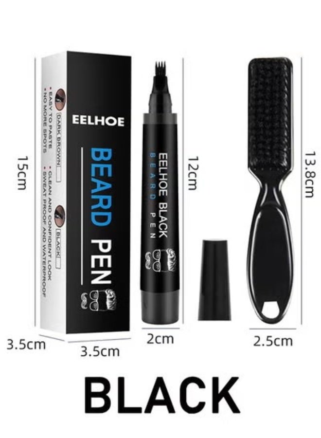 EELHOE Mens Waterproof Beard Filling Pen Kit With Brush, Long Lasting Coverage And Natural Looking Black - Image 4