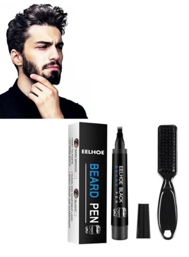 EELHOE Mens Waterproof Beard Filling Pen Kit With Brush, Long Lasting Coverage And Natural Looking Black - Image 2