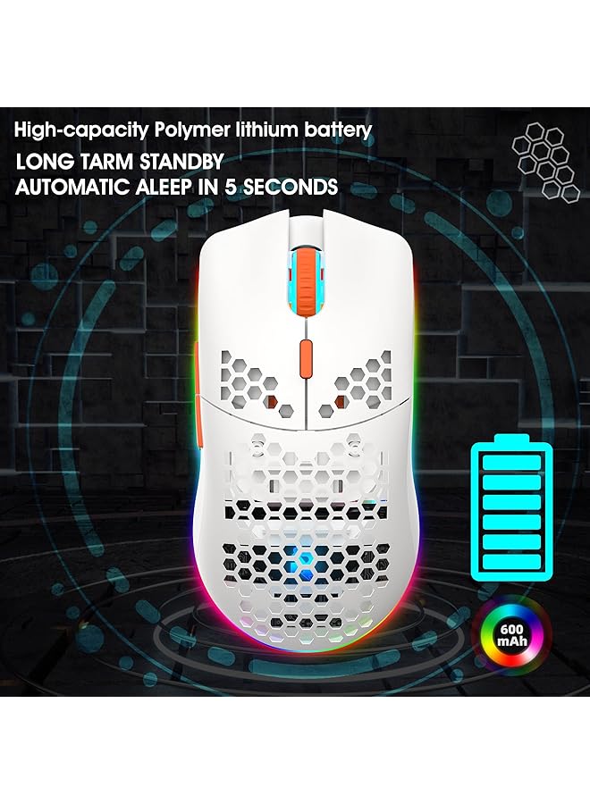Rock Pow Wireless Gaming Mouse Honeycomb Ultralight 6 Programmable Buttons 4 Speed Adjustable Dpi Ergonomic Wireless Mouse Rgb Backlight Optical Sensor Rechargeable Gaming Mice Mouse For Laptop Computer Pc Mac - Image 5