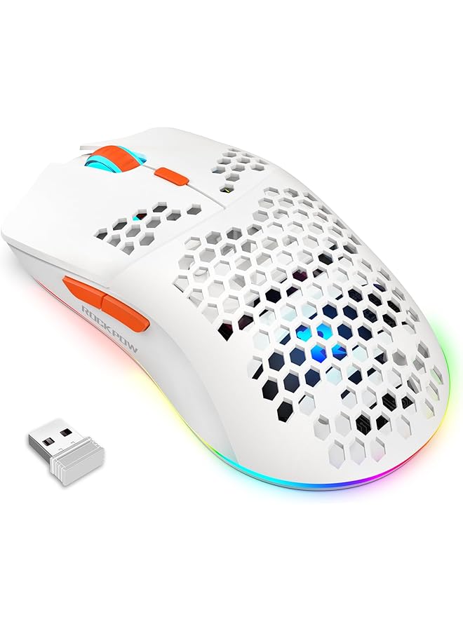 Rock Pow Wireless Gaming Mouse Honeycomb Ultralight 6 Programmable Buttons 4 Speed Adjustable Dpi Ergonomic Wireless Mouse Rgb Backlight Optical Sensor Rechargeable Gaming Mice Mouse For Laptop Computer Pc Mac - Image 1