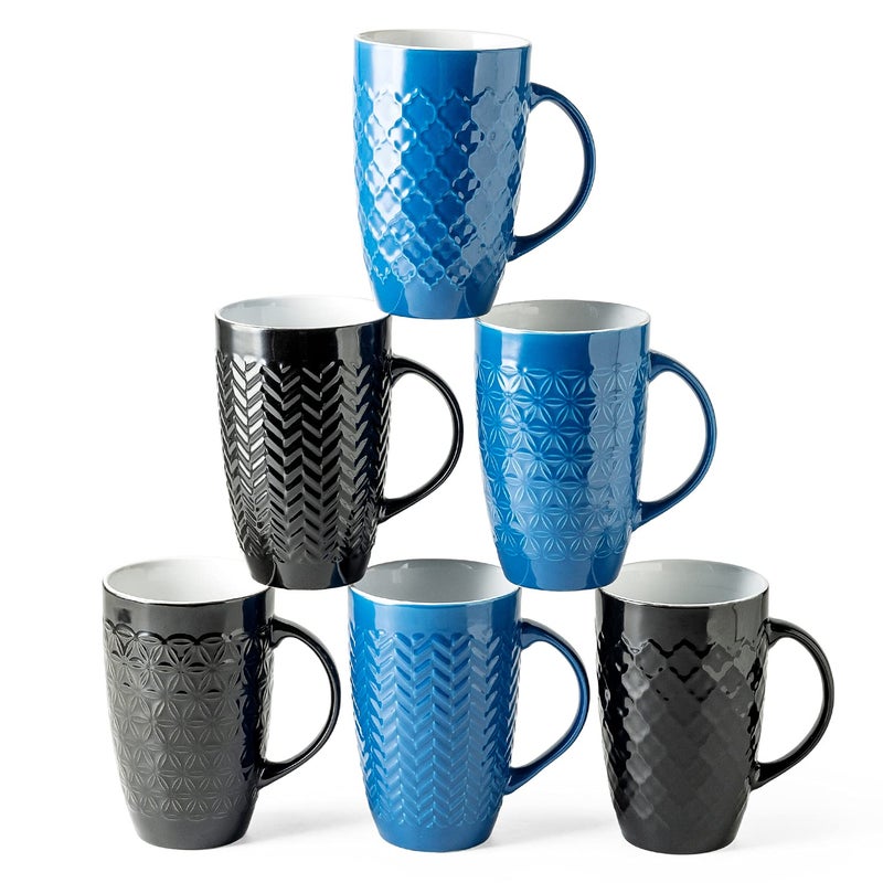 AmorArc Large Coffee Mugs Set of 6 20oz Ceramic Tall Coffee Mugs Set with Textured Geometric Patterns for LatteTeaBeerHot Cocoa Dishwasher  Microwave Safe Multi