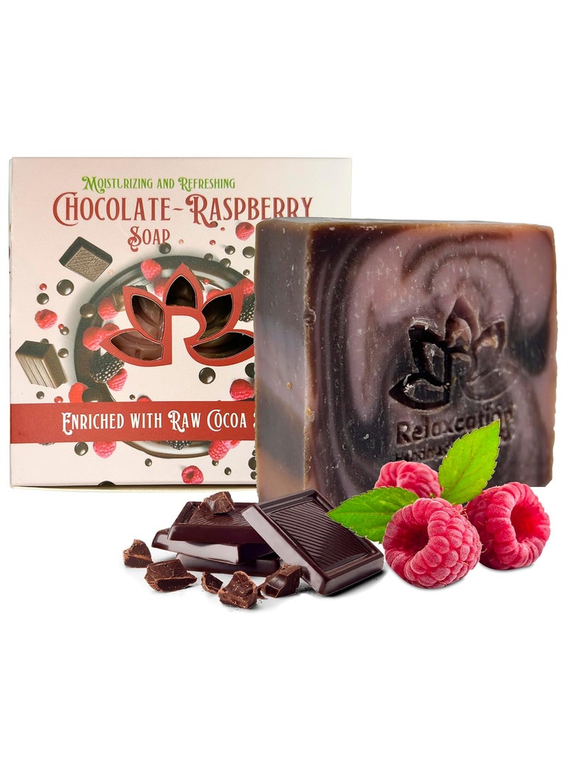 Relaxcation 100 Natural Handmade Soap Bar Raspberry  Chocolate with Moisturizing Coconut Oil Cocoa Butter and Raspberry Seeds Powder  Handcrafted in USA 