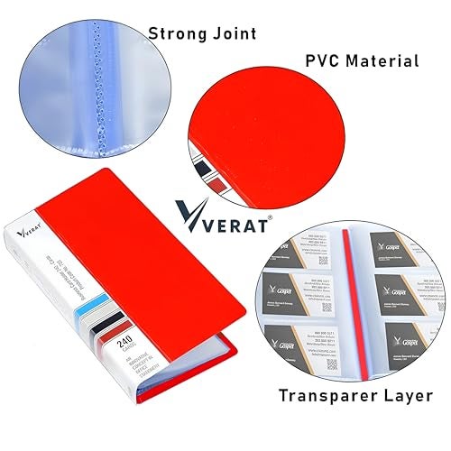 VERAT Business Card Holder, 120 Pockets for 240 Cards Business Card Holder | Debit/Credit/Business/Visiting Name ID Card Holder Card Organizer Professional Office Organizer (Red, Card Holder) - Image 4