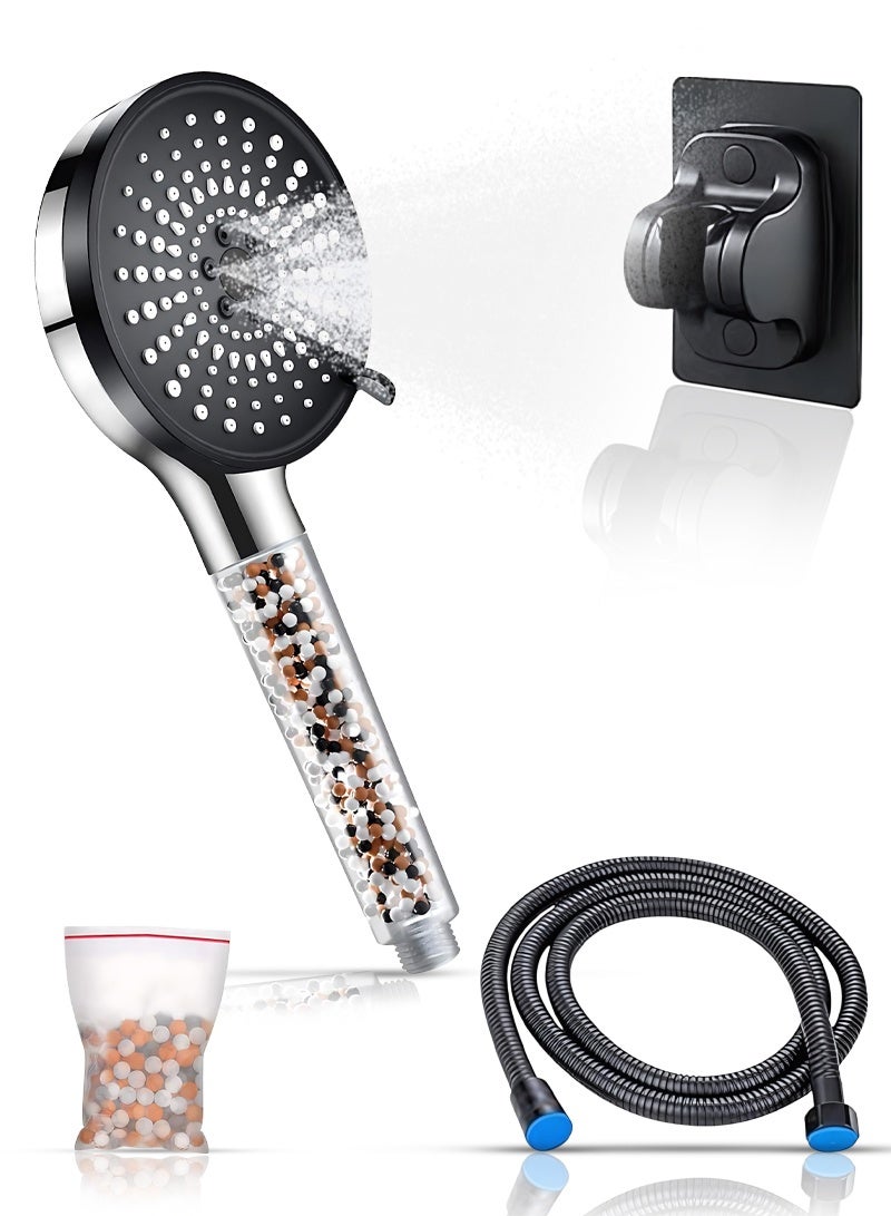 ABJ High Pressure Handheld Shower Head – 5 Spray Modes, Water Saving Filter with Vitamin C & Aroma Beads, Improves Skin & Hair, Universal Fit with 1.5m Hose & Holder - Image 1