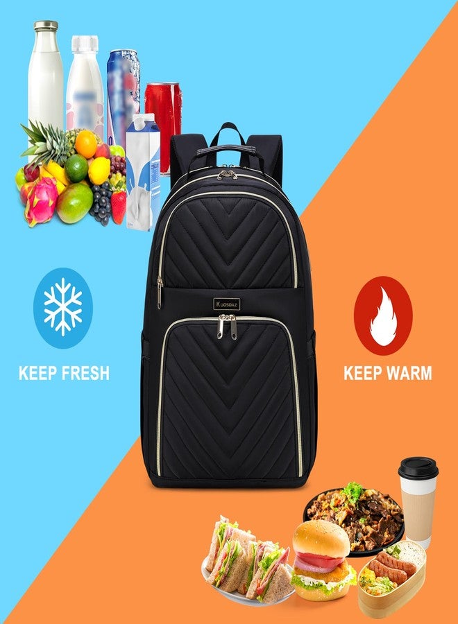 Kuosdaz Lunch Backpack for Women, Water Resistant Insulated Cooler Lunch Bag, 15.6 inch Laptop Backpacks with USB Port, Picnic Backpack with Lunch Box for College Work Camping Beaches, Black - Image 2