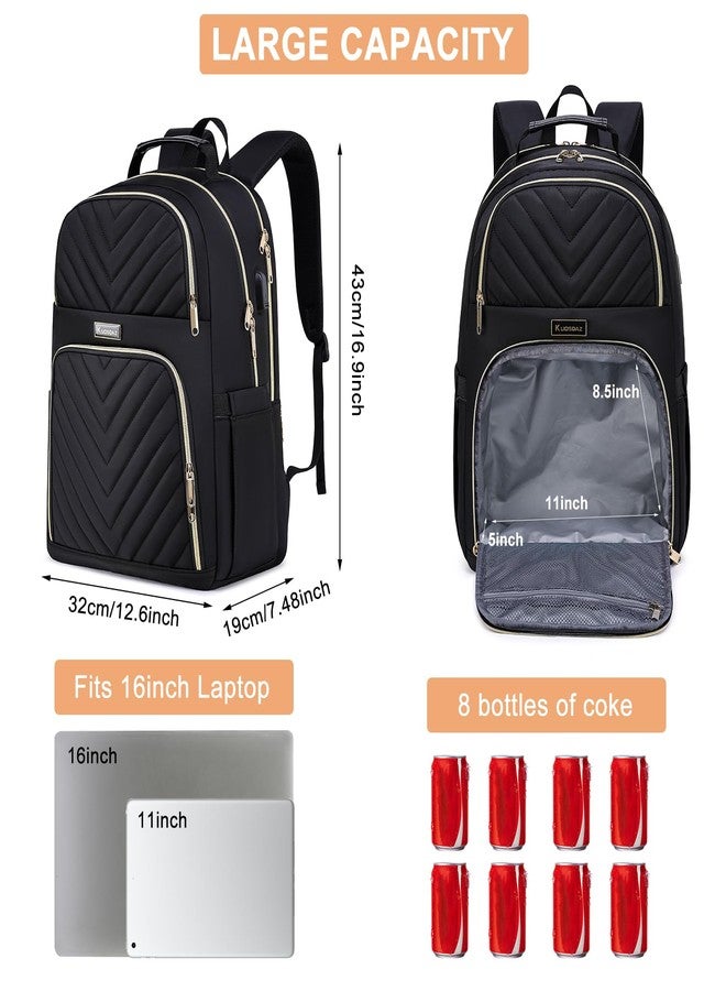 Kuosdaz Lunch Backpack for Women, Water Resistant Insulated Cooler Lunch Bag, 15.6 inch Laptop Backpacks with USB Port, Picnic Backpack with Lunch Box for College Work Camping Beaches, Black - Image 4