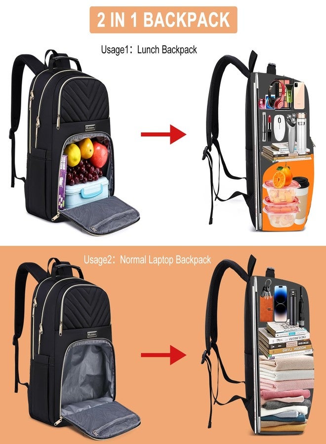 Kuosdaz Lunch Backpack for Women, Water Resistant Insulated Cooler Lunch Bag, 15.6 inch Laptop Backpacks with USB Port, Picnic Backpack with Lunch Box for College Work Camping Beaches, Black - Image 5