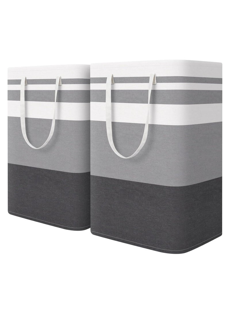 Anna Dirty Clothes Yoga Mat Toy Storage Black Gray Striped Fabric Basket Two-Piece Set - Image 1