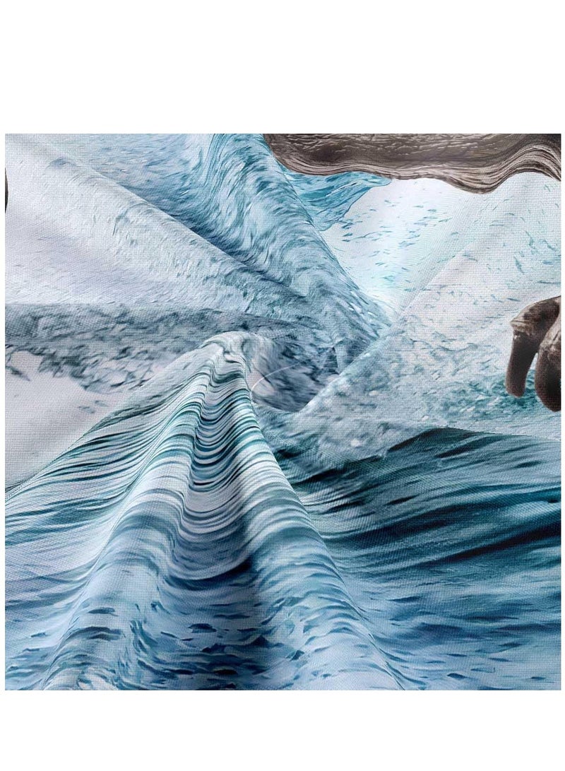 SOLARAE Funny Cat Shower Curtain Boys Kids Bathroom Decor, Cool Cat Riding Dinosaur Ocean Shower Curtain, Fun Nautical Kids Shower Curtain Campers Shower Curtain Camping Bathroom Set with Hooks(72X84inch) - Image 3