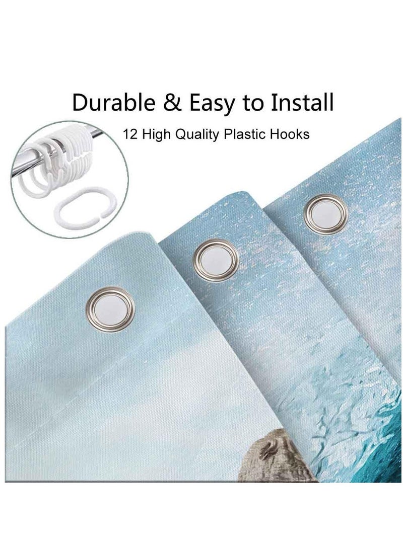 SOLARAE Funny Cat Shower Curtain Boys Kids Bathroom Decor, Cool Cat Riding Dinosaur Ocean Shower Curtain, Fun Nautical Kids Shower Curtain Campers Shower Curtain Camping Bathroom Set with Hooks(72X84inch) - Image 4