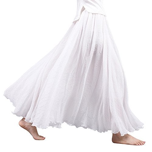 OCHENTA Women's Casual Cotton Long Maxi Skirt Flowy Boho for Summer Beach Goth Fairy Weekend Skirts White 105CM,Large - Image 4