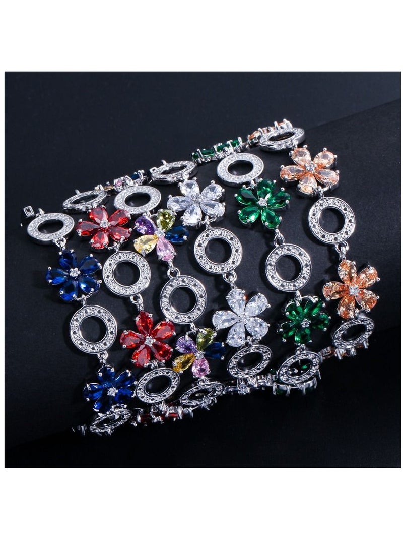 MissTiara سوار مزين بالذهب مع شكل زهرة متلألئة من زيركون AAA+ للنساء مثالي لحفلات الزفاف والترويج والمناسبات والحفلات - Image 4