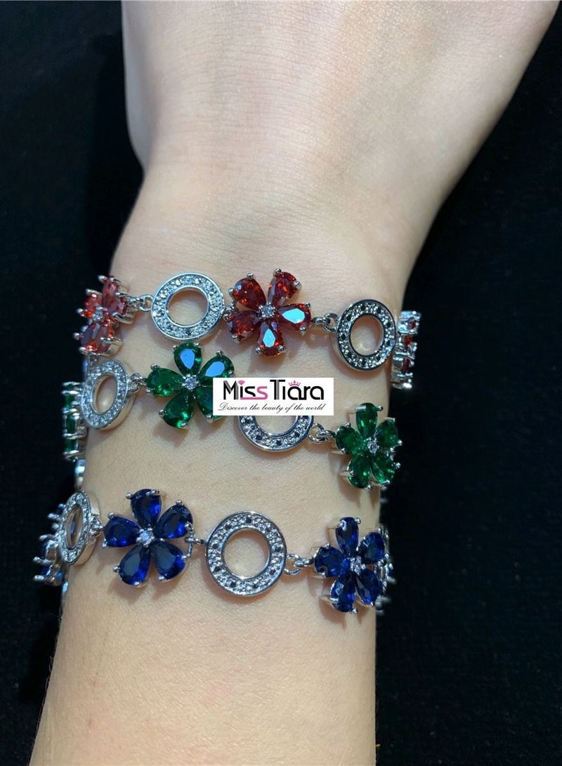 MissTiara سوار مزين بالذهب مع شكل زهرة متلألئة من زيركون AAA+ للنساء مثالي لحفلات الزفاف والترويج والمناسبات والحفلات - Image 3