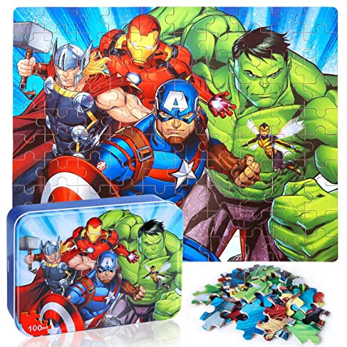 LELEMON Puzzles for Kids Ages 46100 Piece Puzzles for Kids Ages 48 in a Metal Box Childrens Educational Jigsaw Puzzles 100 Piece Puzzle Games Puzzle Toys for Girls and Boys - Image 1