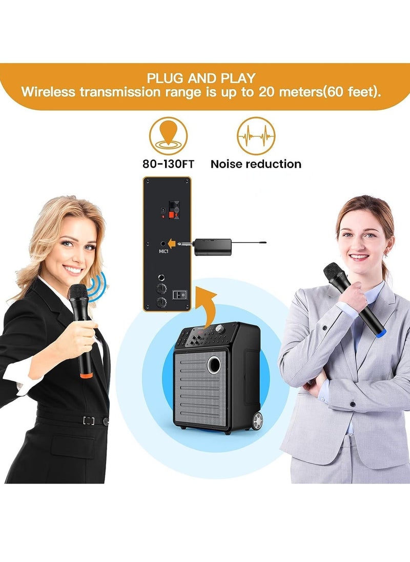 2 pack Wireless Unidirectional Microphone HAndheld Mic With Receiver 1/4 Output For Conference/Weddings/Church/Stage/Party/Karaoke, (Duel Cordless) (Black) - Image 5