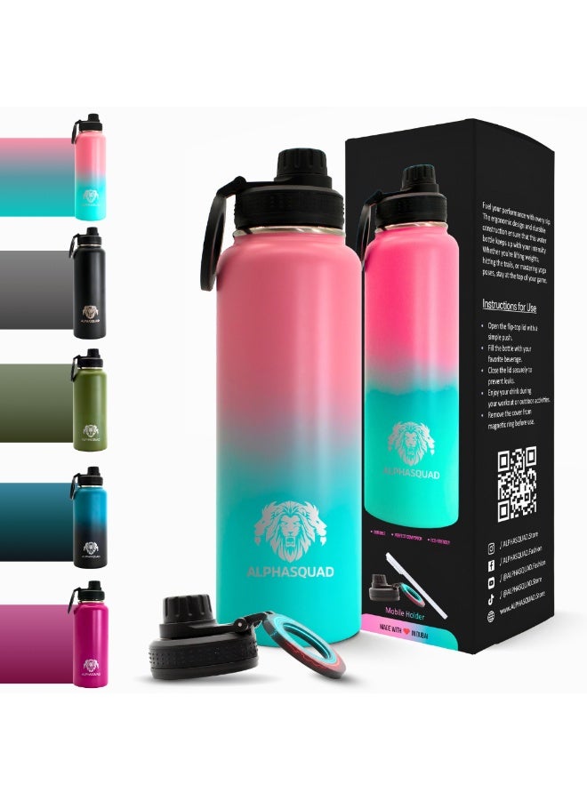 ألفاسكواد زجاجة مياه ALPHASQUAD سعة 1000 مل / 32 أونصة مع حامل هاتف مغناطيسي، زجاجات مياه من الفولاذ المقاوم للصدأ متوافقة مع حامل الهاتف وحامل ثلاثي القوائم لأجهزة iPhone، كوب معزول بجدار مزدوج مناسب للصالة الرياضية والرياضة (متعدد الاستخدامات) - Image 2