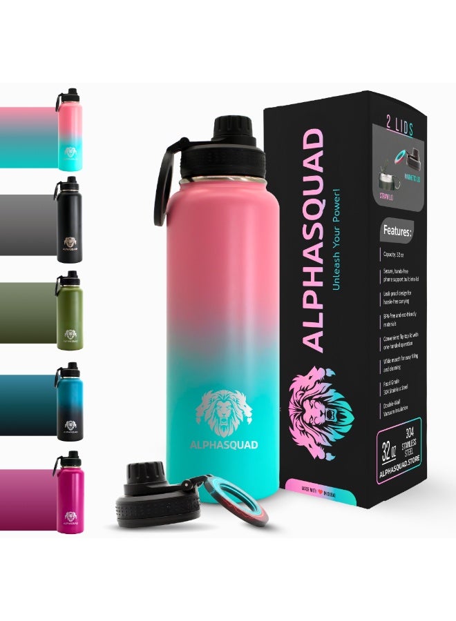 ألفاسكواد زجاجة مياه ALPHASQUAD سعة 1000 مل / 32 أونصة مع حامل هاتف مغناطيسي، زجاجات مياه من الفولاذ المقاوم للصدأ متوافقة مع حامل الهاتف وحامل ثلاثي القوائم لأجهزة iPhone، كوب معزول بجدار مزدوج مناسب للصالة الرياضية والرياضة (متعدد الاستخدامات) - Image 1