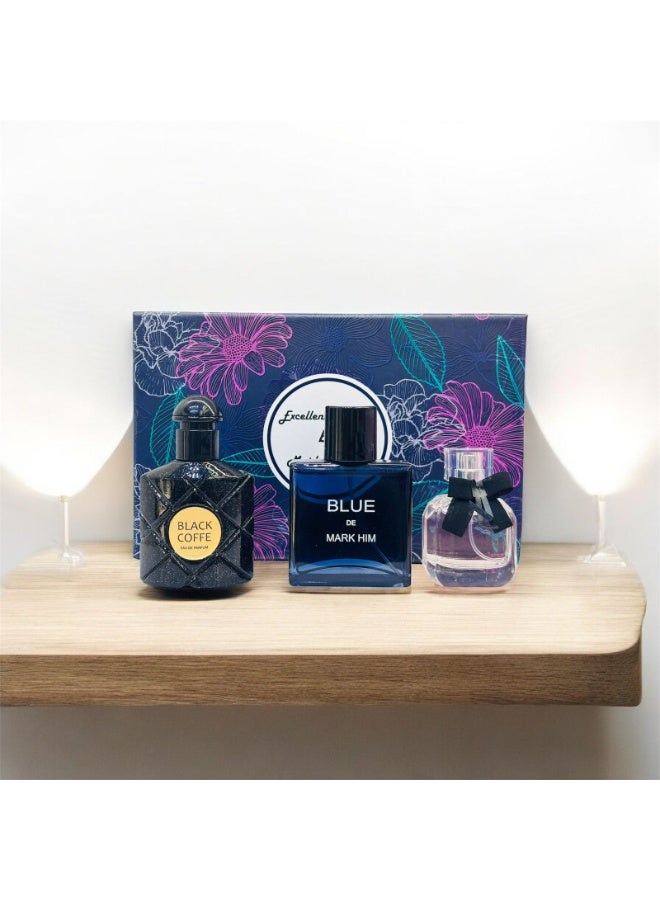 MARK HIM Excellence Fragrance Gift Set for Men – Black Coffee, Blue, and Floral Scent Trio, Long-Lasting Eau de Parfum Collection