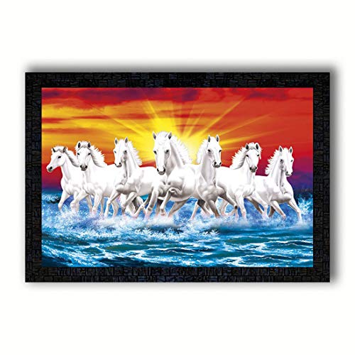 pnf Poster And Frames Seven Running Horses Wooden Framed Painting | For Living Room, Bedroom | Home Decoration Item | Best Gifting Option (14x20 inch,Multicolour,Synthetic) 16639 - Image 1